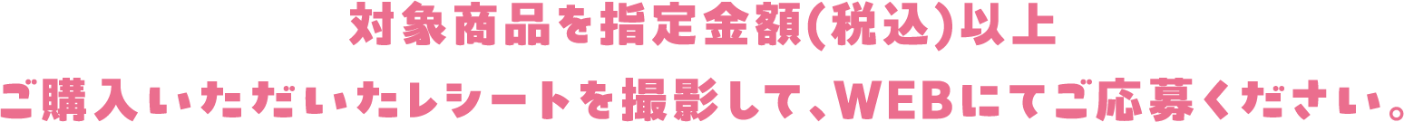 対象商品を指定金額(税込)以上ご購入いただいたレシートを撮影して、WEBにてご応募ください。
